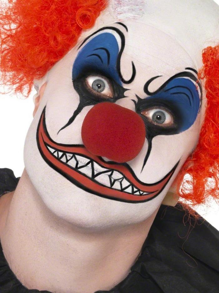 skrämmande fest-smink-till-halloween-instruktioner-tips-clown-smink-röd-peruk