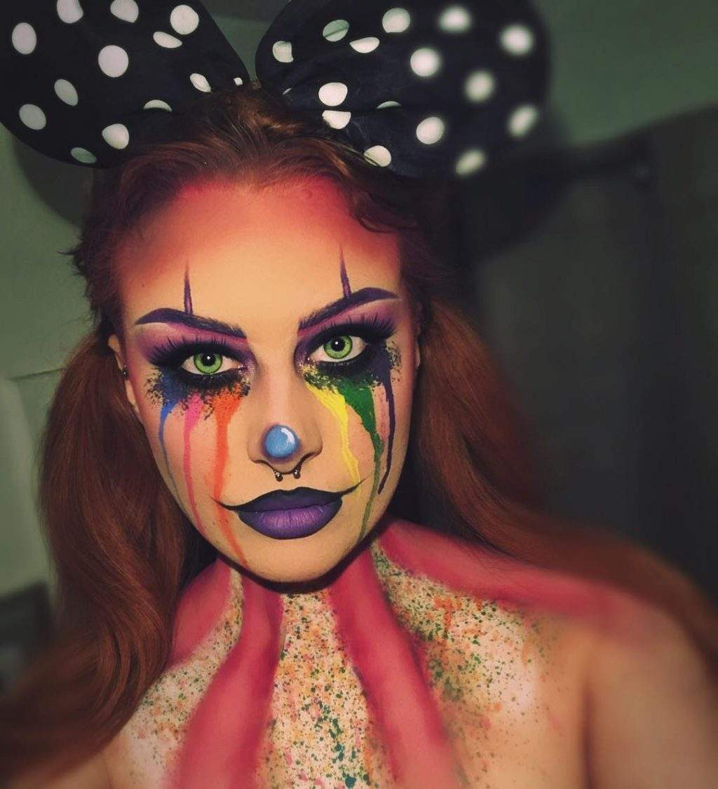 Clown-smink för kvinnor gör helt enkelt kostym till Halloween själv med instruktioner