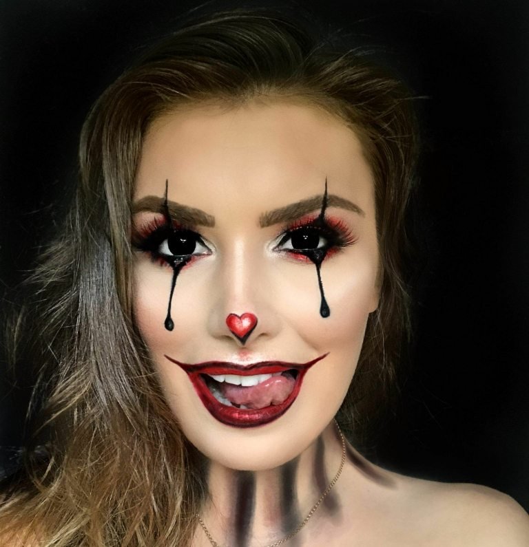 moderna clown smink instruktioner Haloween Makeup kvinna lätt
