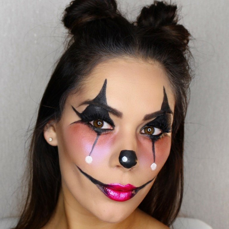 modern clown smink med instruktioner kvinnor gör kostym själv Halloween