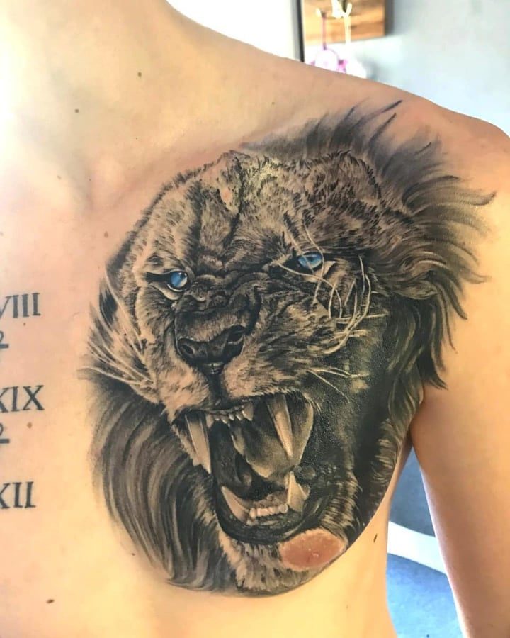 Lion tatuering design bröstet coola tatueringar smärta