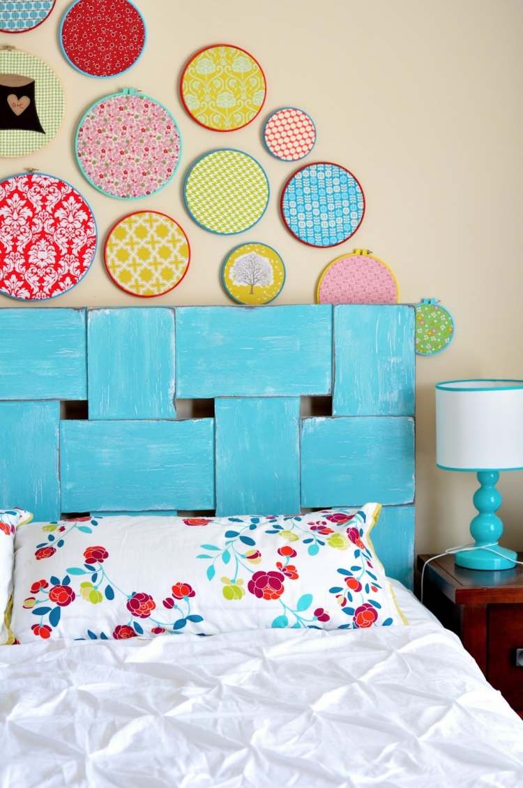 Coola levande idéer för att göra dig själv säng sovrum sänggavel turkos väggdekoration broderi ram