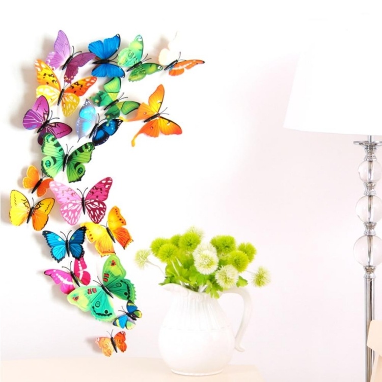 Coola levande idéer för att göra dig själv-fjärilar-färgglada-väggfärg-vit-deco-golvlampa