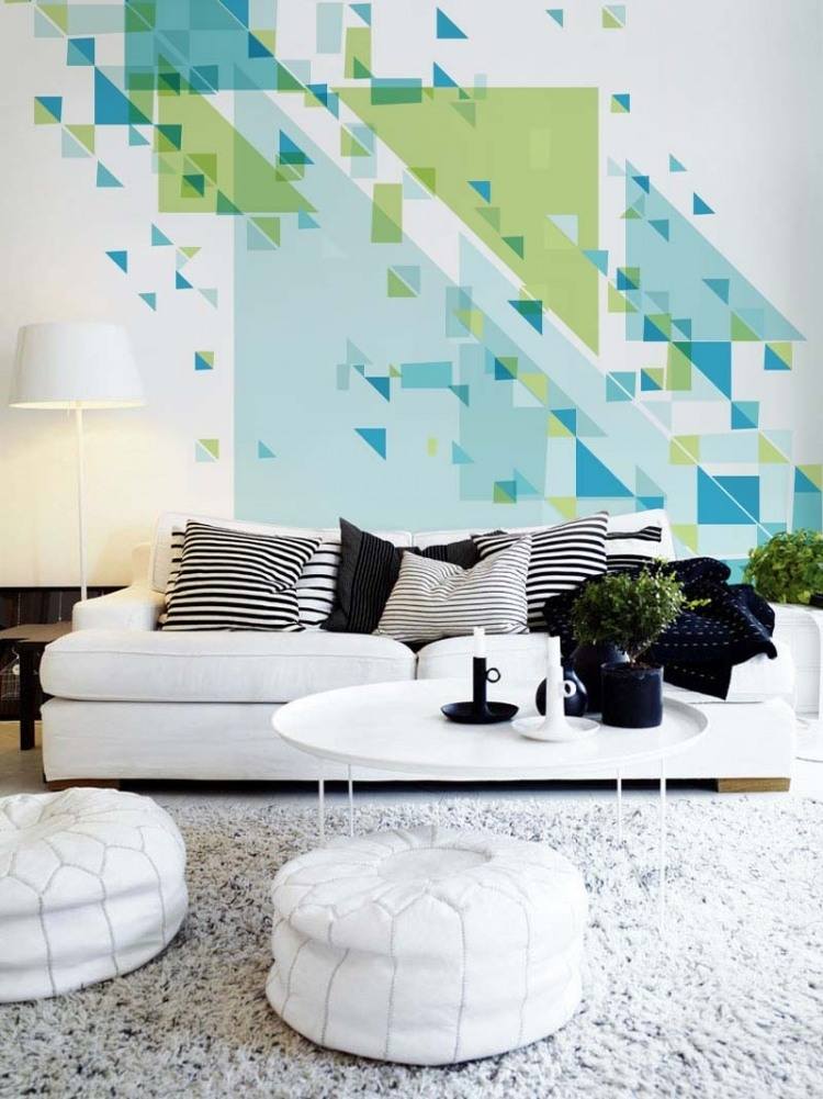 cool-levande-idéer-gör-det-själv-vardagsrum-färska-färger-vägg-design-vägg-målning-trianglar-geometriska