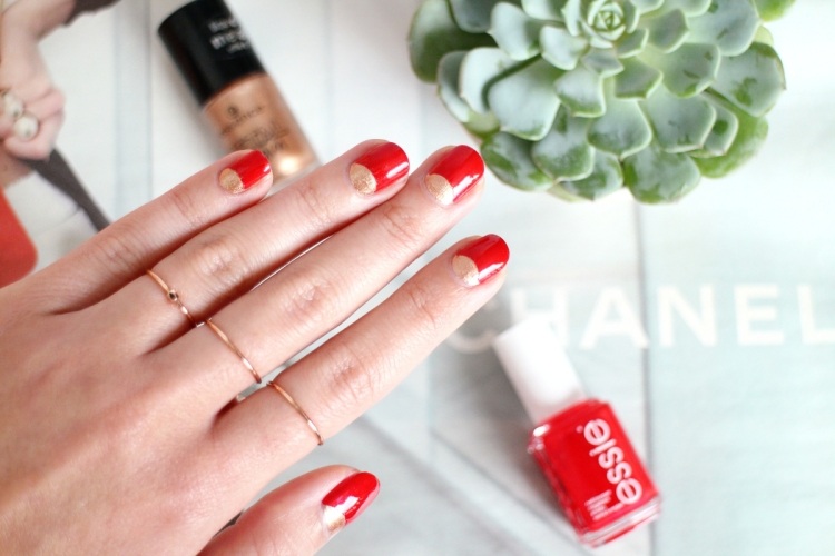 nageldesign-jul-nyårsafton-bilder-måne manikyr-röd-guld-instruktioner