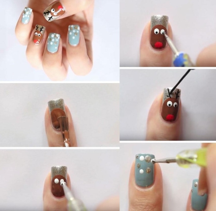 nageldesign-jul-nyår-bilder-roliga-rådjur-puenktschen-snö