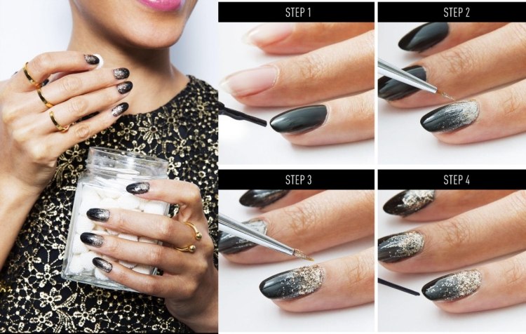 nageldesign-jul-nyårsafton-bilder-svart-glitter-glamour-mandel-form