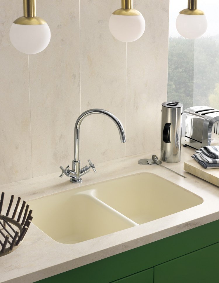 bänkskiva corian kök dupont modern vit dubbel handfat ädel