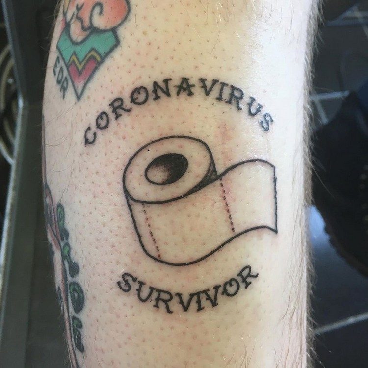 Coronavirus tatuering toalettpapper tatuering design roliga tatuering idéer