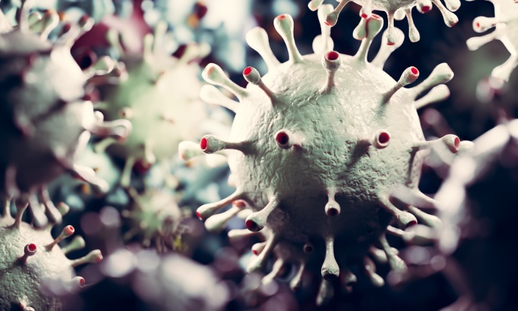 mikroskopisk vy av coronaviruset detaljerad illustration