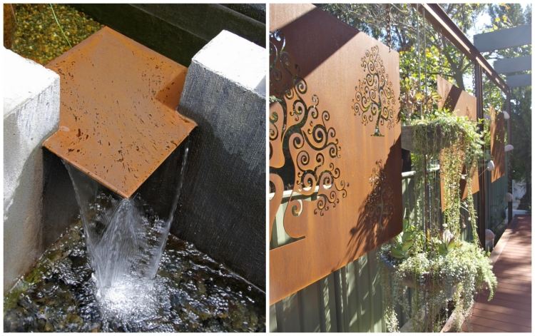 corten-stål-trädgård-idéer-vatten-funktion-damm-dekorativa-paneler