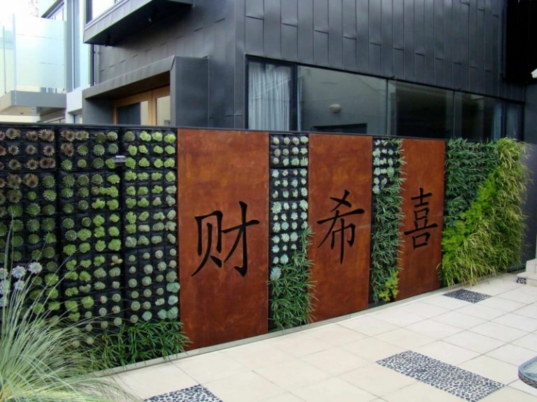 corten stål sekretess skärm kinesiska tecken vertikal trädgård staket