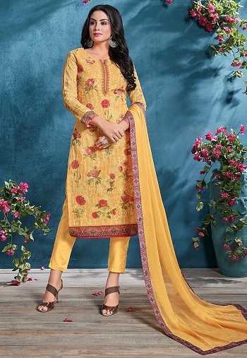 Pakistanilainen puuvillainen keltainen mekko