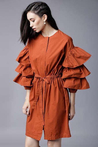Βαμβακερό μπλούζον φόρεμα με φουσκωτά μανίκια