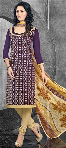 Pyöreä kaula -violetti ja beige puuvillainen Salwar -puku