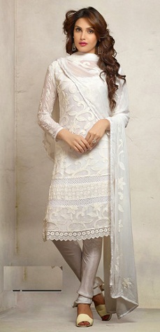 Puhdas valkoinen puuvilla Salwar -puku