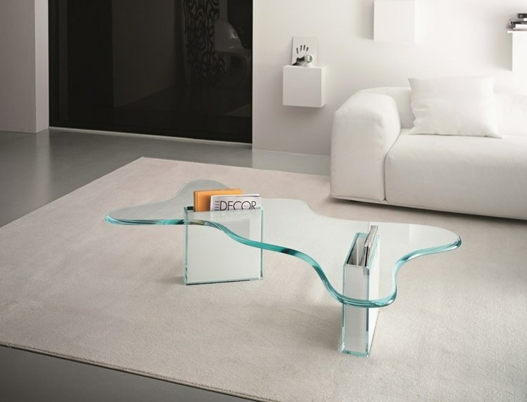 Soffbord glas original form inbyggda fack metall