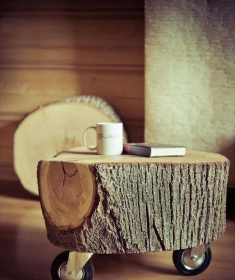 soffbord-trä-skiva-träd-stam-oval-hjul-bord-ben-kopp-bok-naturmaterial