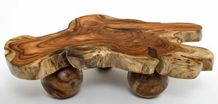 Soffbord-trä-skiva-naturmaterial-bord-ben-runda-sfärisk-form-ojämn
