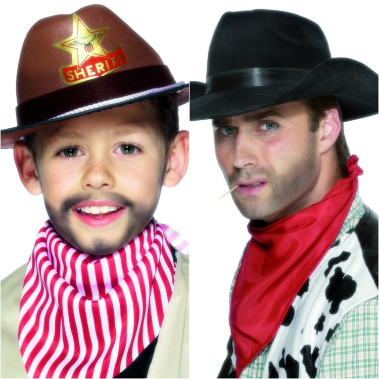 Cowboy smink pojke-man-skägg-stubb-svamp-halsduk-läder-hatt-cowboy-hatt