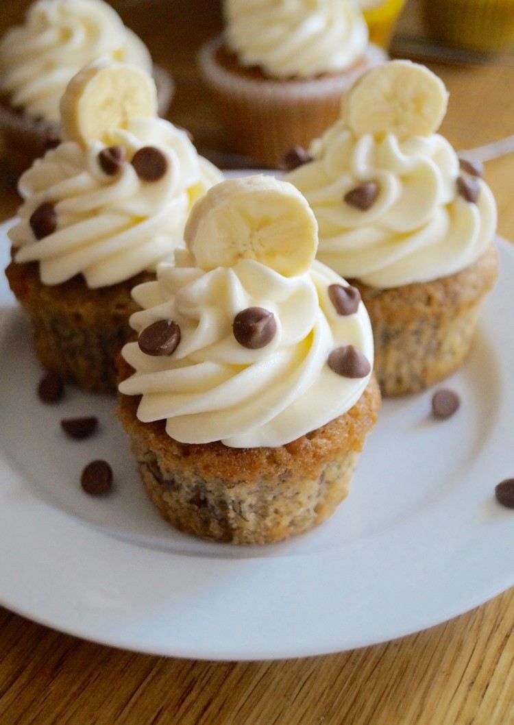 Cupcake Frosting Recept gräddeost-banan-choklad-droppar-deco-läckra