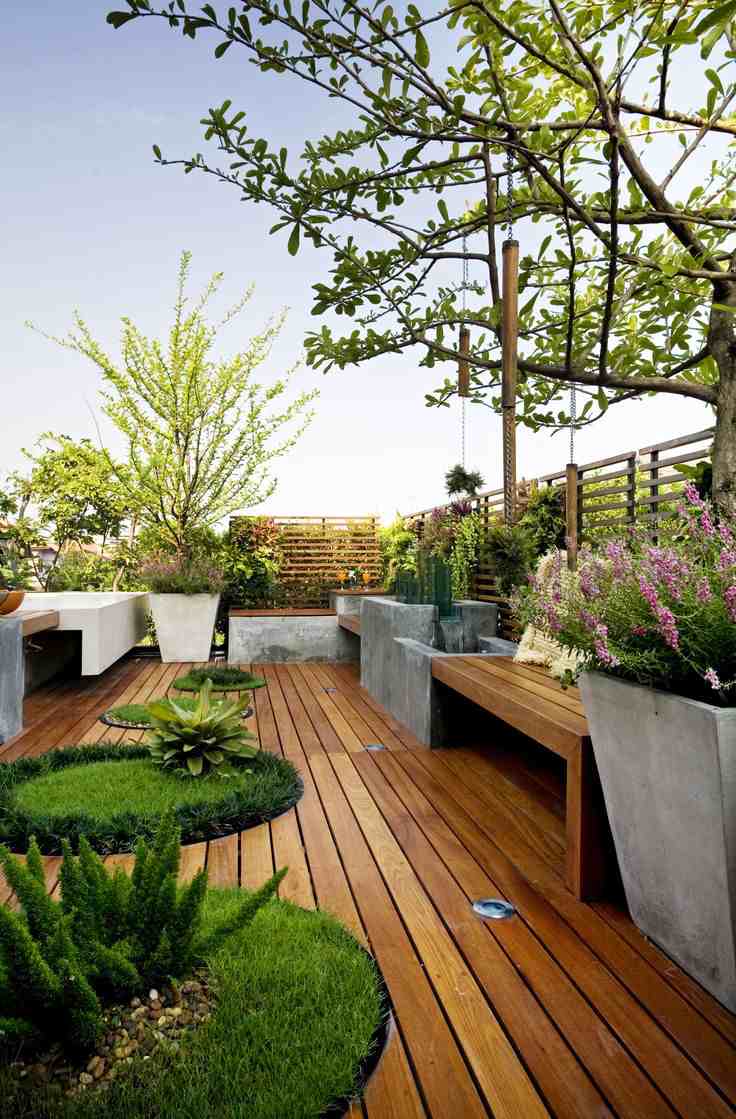 takterrass-design-växter-däck-trä-planter-betong