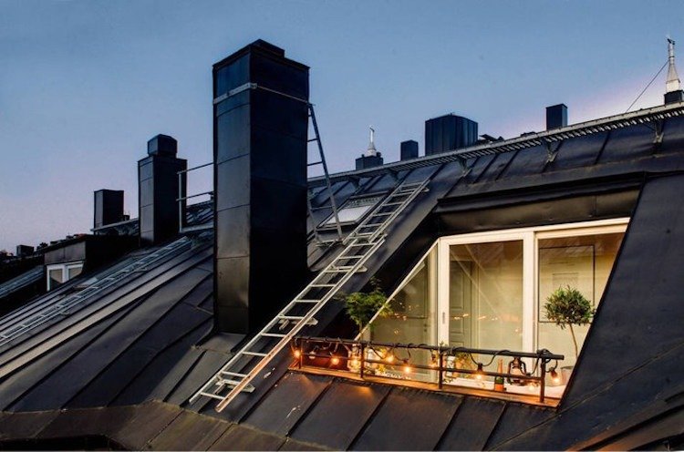 Design takterrassen-sluttande tak-taket loggia-tak balkong-romantisk-belysning-vy