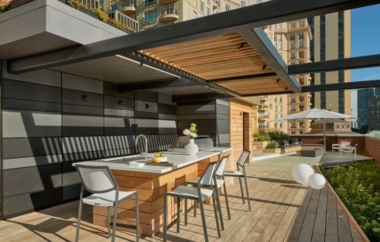 Takterrass design matplats-kök ö-hall golv-utomhus lampa-vägg design-terrass takläggning