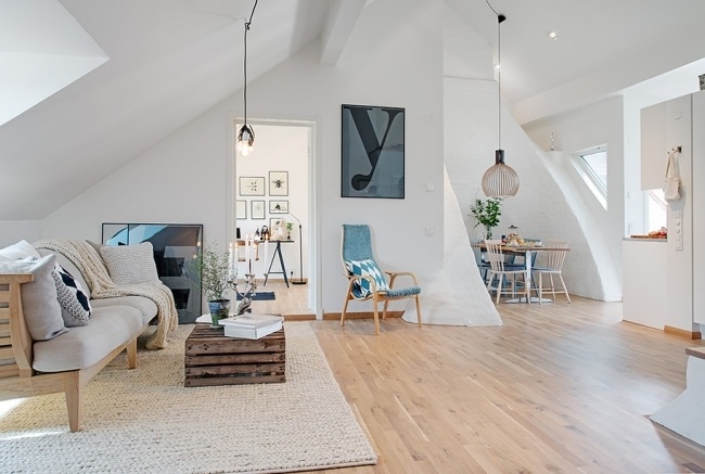 Skandinavisk stil penthouse trämöbler neutrala färger