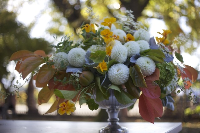 blomsterarrangemang sommar georginer vita Bella Fiori