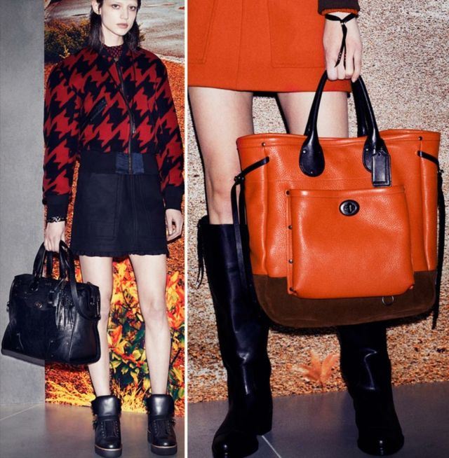 Orange-färg-handväskor-svart-regn-stövlar