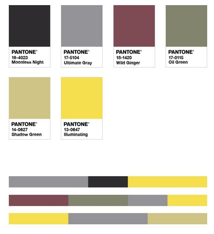 pantones trendfärger 2021 kombinerar gult och grått med dämpade färger