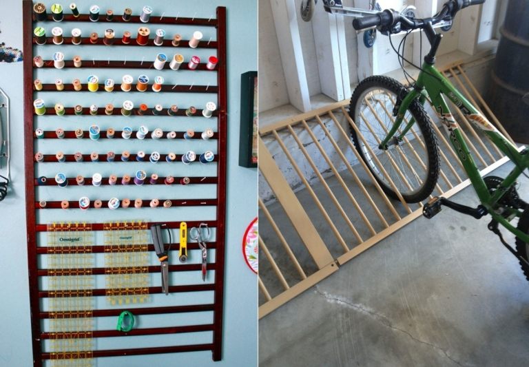 Praktiska idéer för hushållet från gamla barnsängar - hyllor för trådrullar och cykelställ