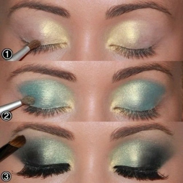 guldgrön turkos eyeliner make-up gul