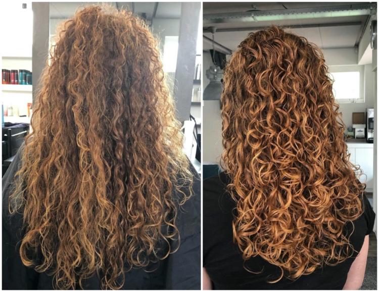 linfrögel för definierade och friska lockar före efter