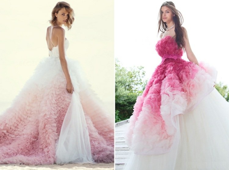 Ombre i vitt och rosa eller varmrosa till bröllopsklänningen