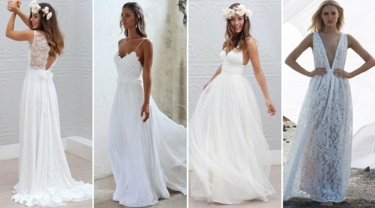 Välj en vit strandbröllopsklänning för ett klassiskt utseende