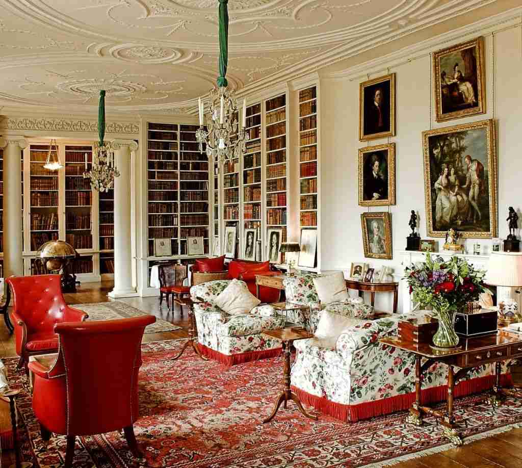 Prinsessan Diana barndomshem Althorp House inredning bibliotek boksamling