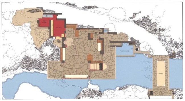 arkitekturplan översikt fallande vatten arkitekthus av frank lloyd wright