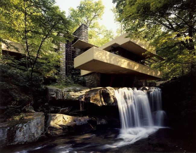 affärsman hus fallande vatten arkitekt hus av frank lloyd wright