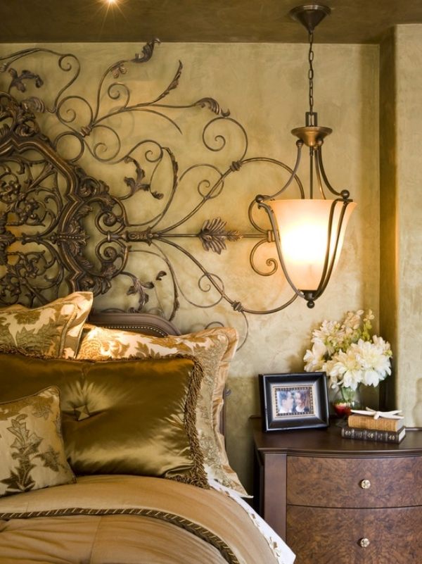 Sovrum dekoration hantverk vägg ljus böjd säng sänggavel