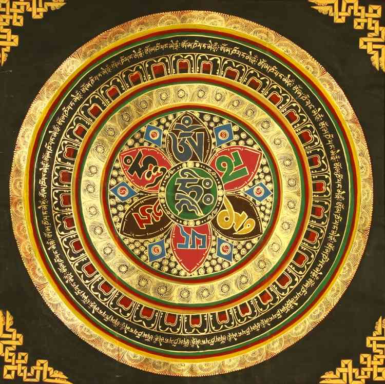 mandala buddhist-indiska-karaktärer-guld-historisk-religion