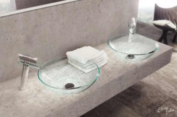 det moderna badrummet handfat i glas