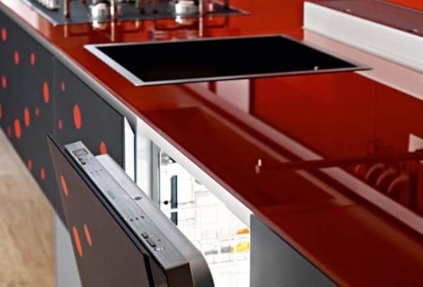 rött glas bänkskiva valcucine italien modernt kök