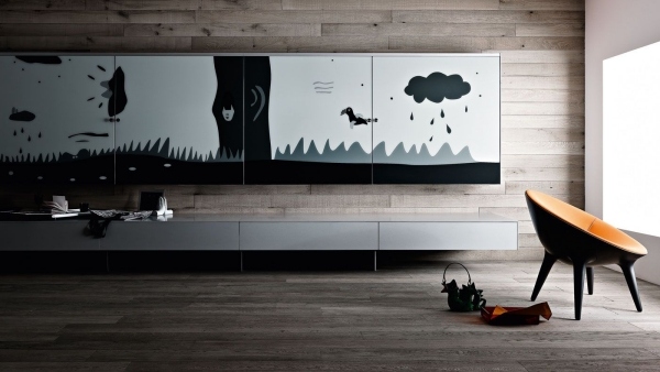 modern köksdesign valcucine skåpdörrar dekorerade ritningar