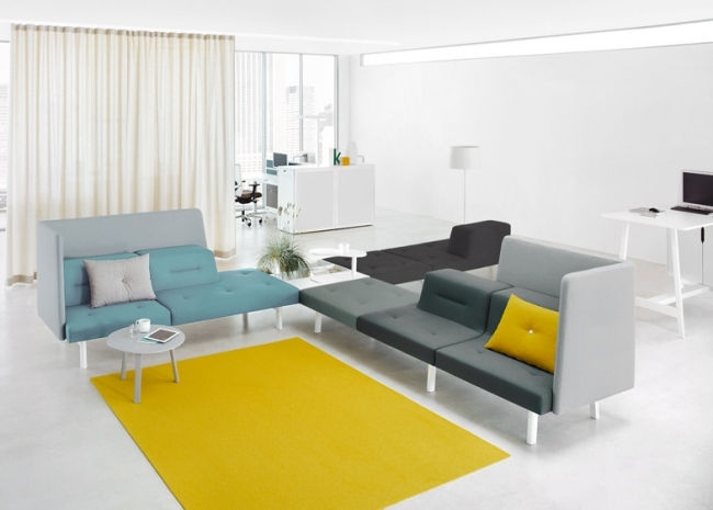 Mötesrumsdesign färg gul matta modulärt möbelsystem