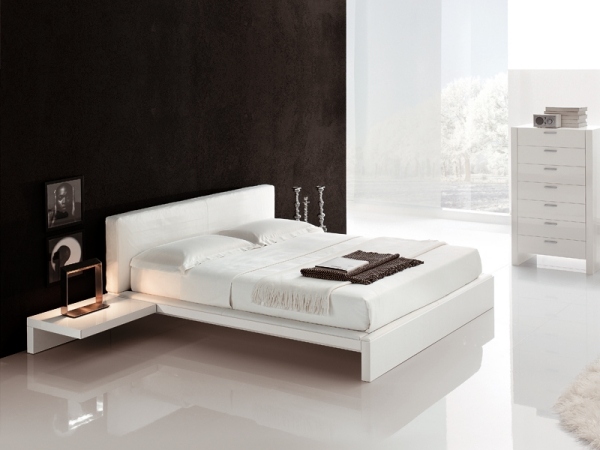 plazaa alivar stoppad säng vit integrerat sängbord