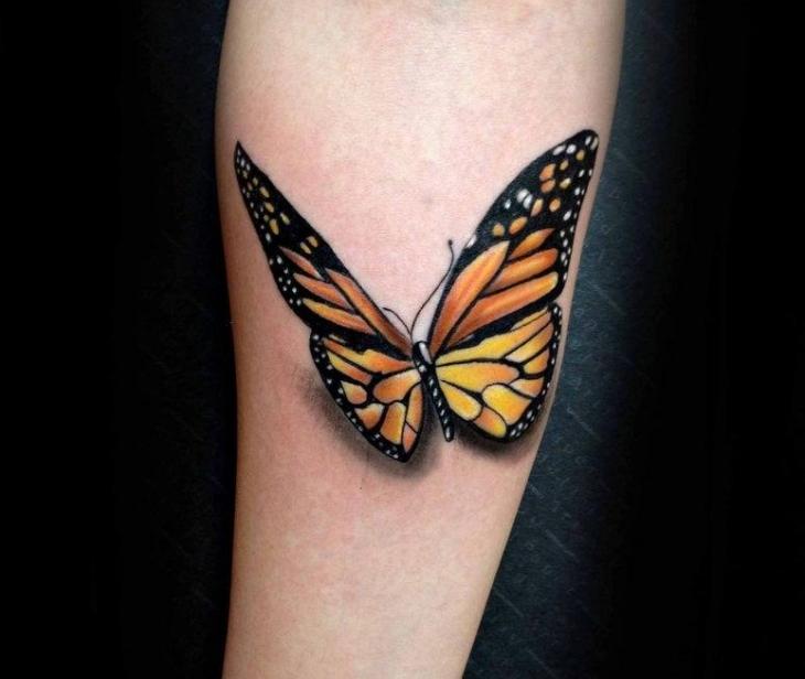 fjäril tatuering 3d motiv underarm monark fjäril