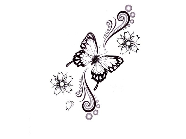 fjäril tatuering blomma mall design