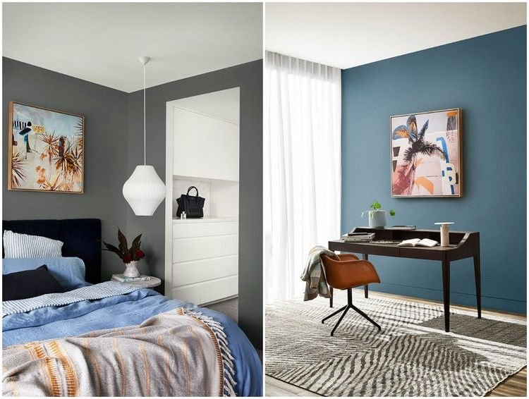 Trendiga väggfärger för sovrum 2021 grå och blå
